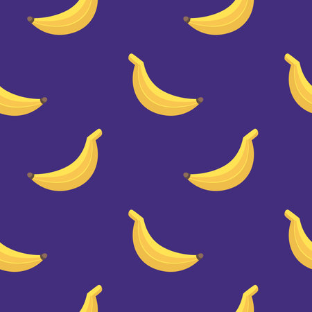 Cute yellow Banana seamless pattern dark violet background in cartoon style. Vector cartoon Banana illustration. Hand drawn Banana texture. Pattern for kids clothes.のイラスト素材