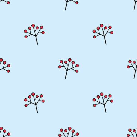Hand drawn rowan branch, botany element. Seamless pattern with rowan branch. Vector illustration in Doodle style. Rural Seamless pattern for designing clothes, textile.のイラスト素材