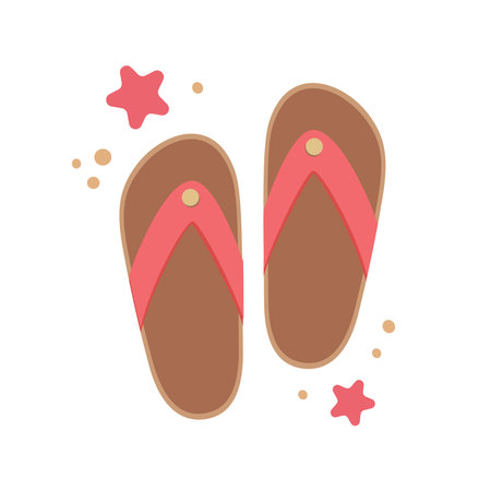 Flip flops icon with starfishes. Cute colorful shoes for summer design. Beach vacation concept. Vector cartoon illustration isolated on white. Flat design.のイラスト素材