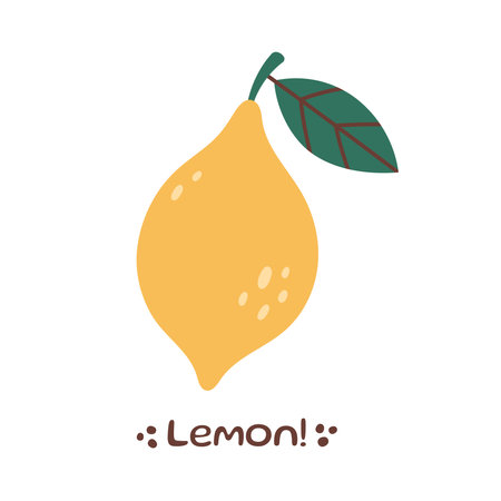 Lemon Fruit illustration. Lemon icon. Organic vitamins and healthy nutrition. Isolated Lemon with green leaf. Flat design, doodle style. Graphic print for t-short. Vectorのイラスト素材