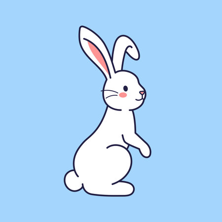 Easter character standing, sitting bunny, rabbit, hare. Vector flat design, outline illustration. Hare iconのイラスト素材