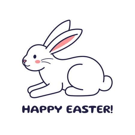 Easter character sitting bunny, rabbit, hare. Vector flat design, outline illustration. Hare iconのイラスト素材