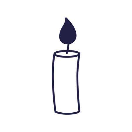 Burning Aroma candle isolated on white background. Hand drawn Vector illustration. Aroma candle icon, doodle style. Hand crafted candle. Flat design. Church candleのイラスト素材
