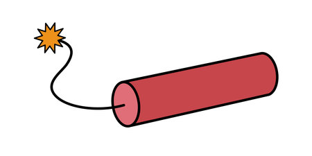 Alight dynamite. Cowboy western and wild west theme concept. Hand drawn vector illustration. Doodle icon. Red alight stick of dynamiteのイラスト素材