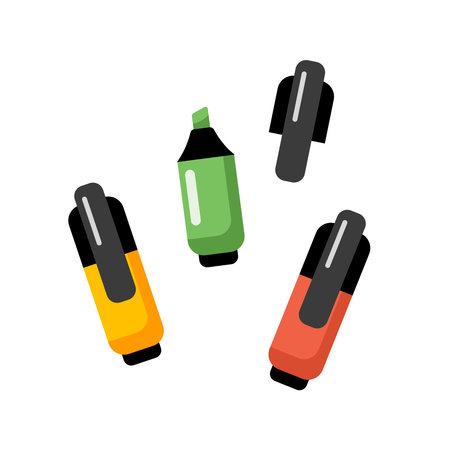 Multicolored highlighters collection illustration. Vector Isolated on white background. Back to school. Felt-tip pens setのイラスト素材