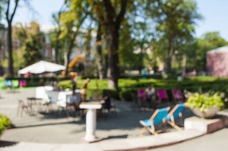 Beautiful bokeh background of the festival in the green city park.の写真素材