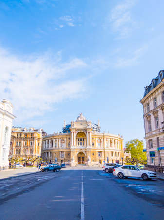 Odessa, Ukraine - April, 30, 2020. Beautiful national opera and ballet thaetre. Odessa National Academic Opera and Ballet Theatre on the empty streets during COVID-19 lockdown.のeditorial素材