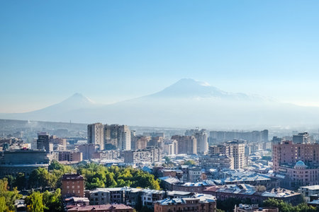 City skyline of Yerevan with Ararat mountain on the background.の写真素材