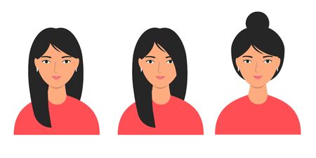 Portrait of a young pretty girl with different hairstyles.のイラスト素材