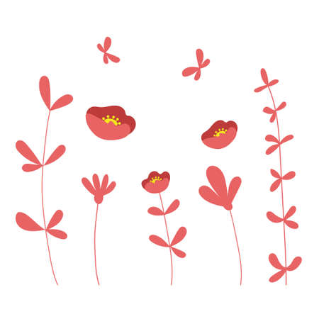Plants and flowers. Nature elements for poster design. Illustration in flat styleのイラスト素材