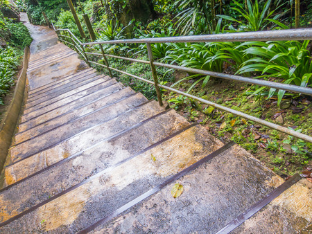 Outdoors and stairs background in rainy day