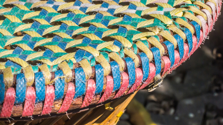 Weaving multicolored plastic-lines patternの写真素材