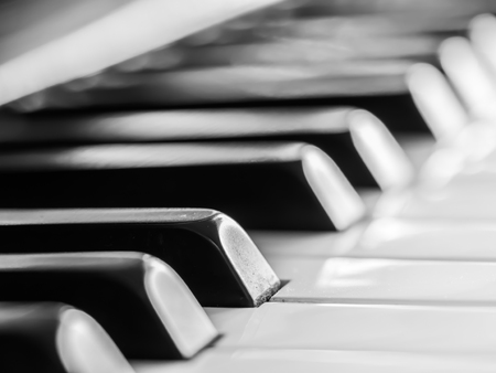 Black and white tone. Abstract and closeup of piano keysの写真素材
