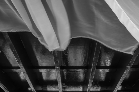 Abstract black and white tone windy day, curtain, wooden ceiling background.の写真素材