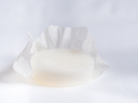 Closeup of soap on fabrics backgroundの写真素材