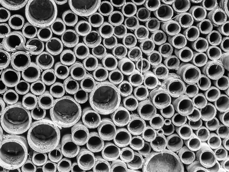 Abstract black and white tone of cement or concrete pipes pattern, texture and background.の写真素材