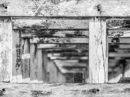 Closeup of wood pattern. Beside of wooden stadiumの写真素材