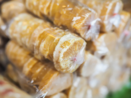 Closeup of Asian coconut sugar bar pattern in the local market.の写真素材