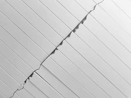 Abstract background and diagonal grids pattern of cracked white wooden texture wall with copy spaceの写真素材