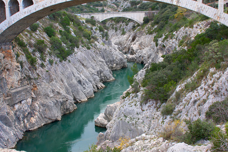 bridge Pont de la Reine Jeanne Provence Franceの写真素材