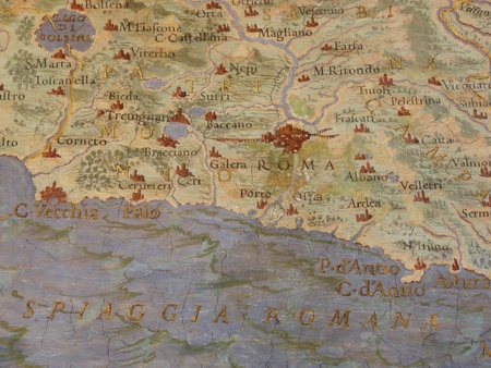Old medieval painted map of Rome の写真素材