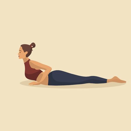 Young woman demonstrating various yoga or pilates positions isolated on light background. Concept health lifestyle. Sports female character. Stock vector illustration in flat style for sports blog.のイラスト素材