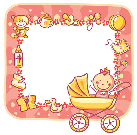 Frame with baby-girl things and copy spaceのイラスト素材