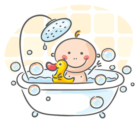 Baby in the bath tubのイラスト素材