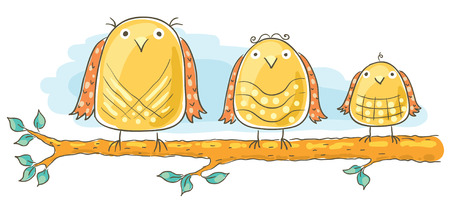 Birds family with a little sonのイラスト素材
