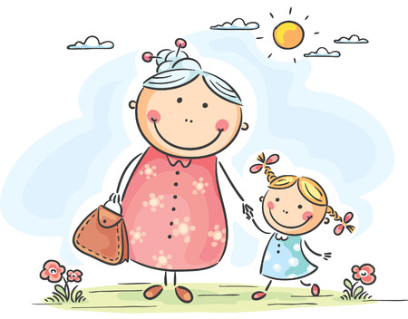 Little girl and her granny on a walkのイラスト素材