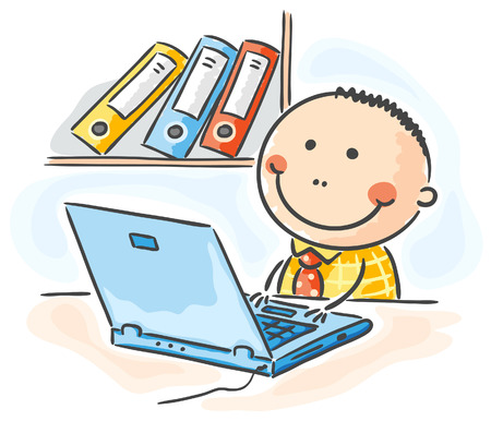 Cartoon businessman at the computerのイラスト素材