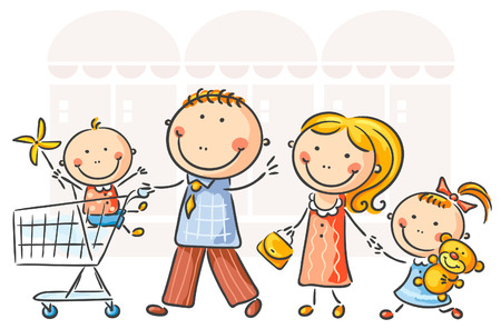 Family of four doing shoppingのイラスト素材