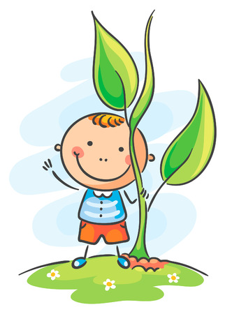 Happy child and giant sproutのイラスト素材