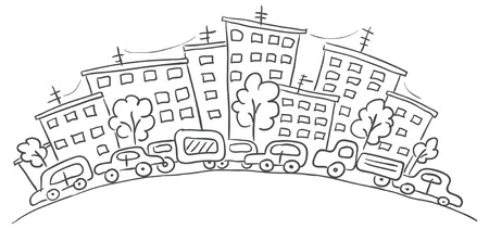 Cartoon cityscape, black and whiteのイラスト素材