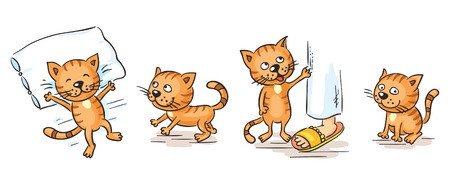 Cartoon cat character in different posesのイラスト素材