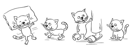 Cartoon cat character in different posesのイラスト素材
