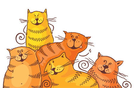 Five fat cartoon cats for the corner of your design, no gradientsのイラスト素材