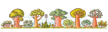 Cartoon trees in a row for a bottom border design, no gradientsのイラスト素材