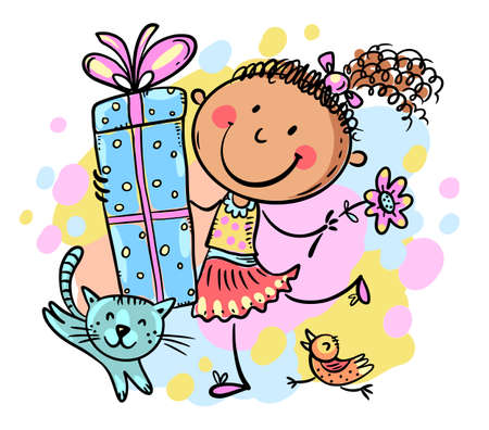 Gift girl drawingのイラスト素材