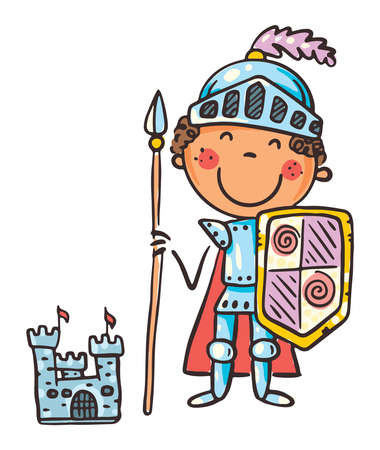 Child in costume of fairytale character like knight, cartoon clipartのイラスト素材