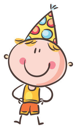 Cartoon happy boy in party hat, little smiling kid, vector illustrationのイラスト素材