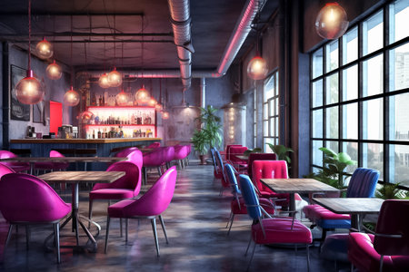 Interior design of modern urban cafe in loft style. AI generativeの素材