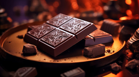 Close-up photography of craft chocolate, gourmet dessert. AI generativeの素材