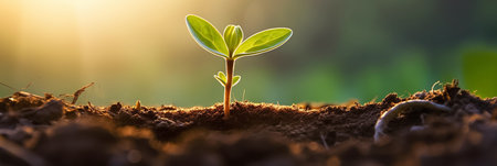 Close-up of a young sprout symbolizing new life in nature and inveronment conservation. AI generativeの素材