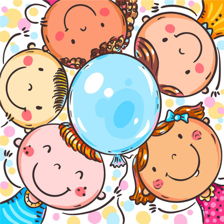 Square cover with happy kids and balloon with copy spaceのイラスト素材