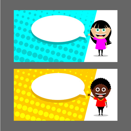 People, a girl and a boy point to the speech balloon. A man and a woman.のイラスト素材