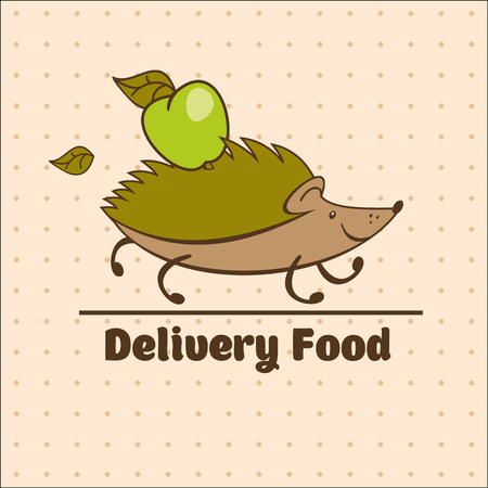 Food delivery. Vector logo with a crew, carrying on his back a green Apple.のイラスト素材