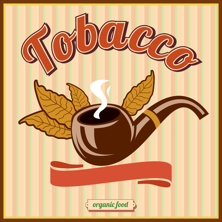 Illustration Icon of Vintage pipe in closeup and isolated in white with three tobacco leavesのイラスト素材