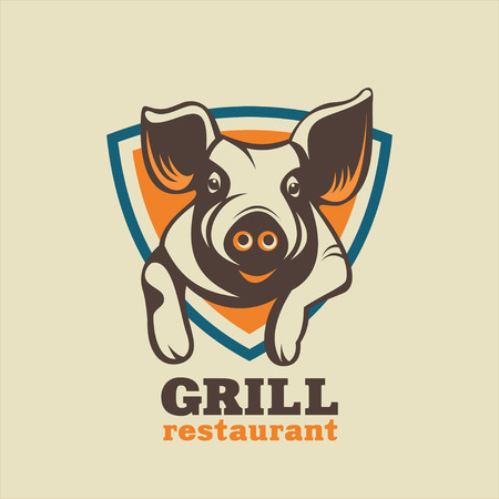 Vintage icon for a barbecue restaurant. Agriculture. Pig. Fresh pork. Meat.のイラスト素材