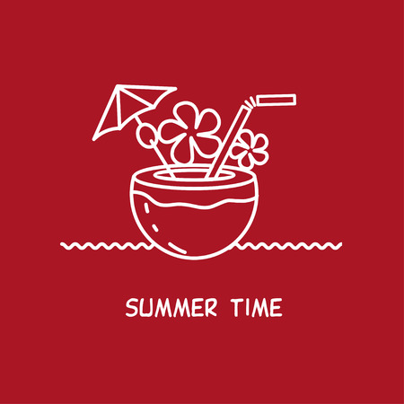 Cocktail in a coconut. Vector sign, emblem, . Summer time.のイラスト素材